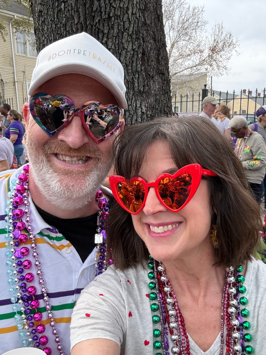 Cameron Smith and his wife at a Mardi Gras parade in Uptown New Orleans